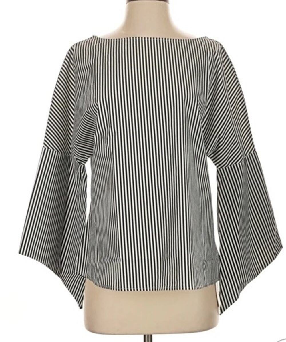 Eleventy Made In Italy 3/4 Split Sleeve Black White Stripe Lagenlook Top Sz 12